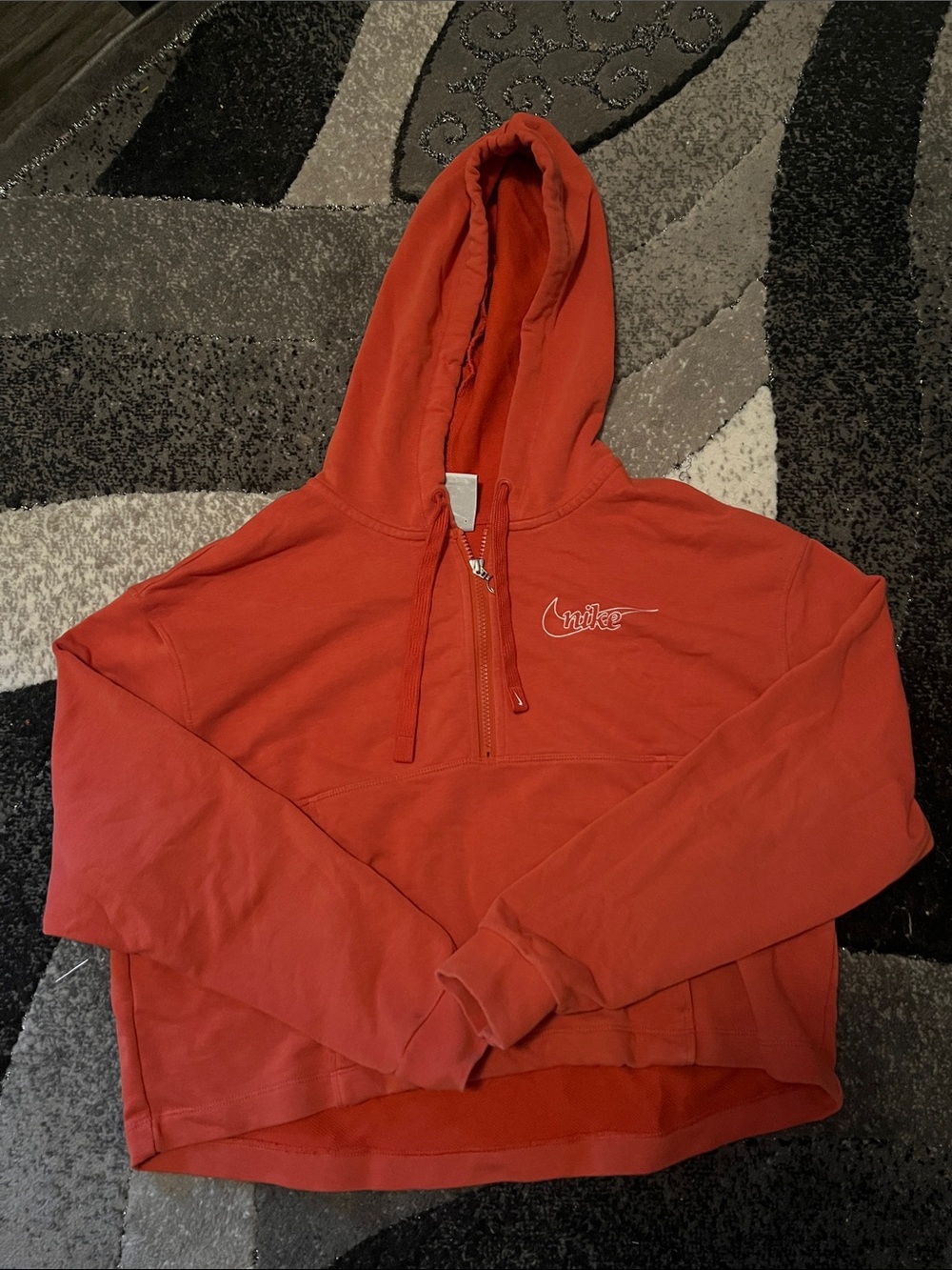 Nike Women's Orange Half-Zip Cropped Hooded Sweatshirt